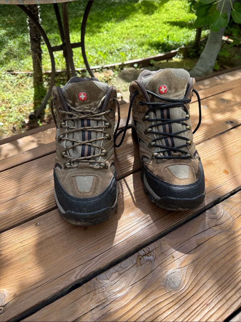 Wenger Brown and Black Men's Hiking Boots with Swiss Army Red Cross Emblem
